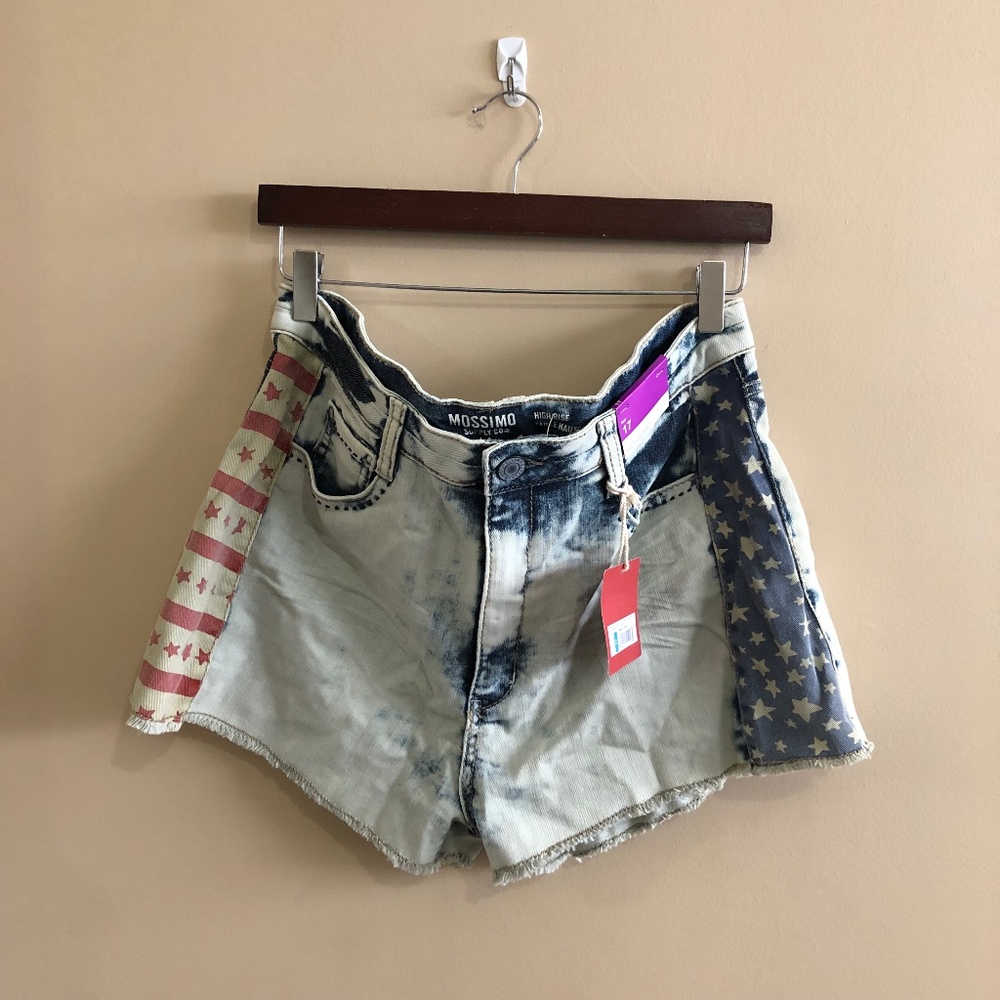 Mossimo Supply Co Bleach Denim American Flag High Waist Jean Shorts